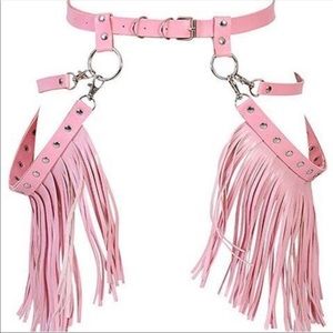 Pink tassel harness belt